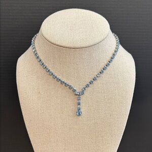 Vintage Blue Crystal Rhinestone Drop Necklace - Women Jewelry